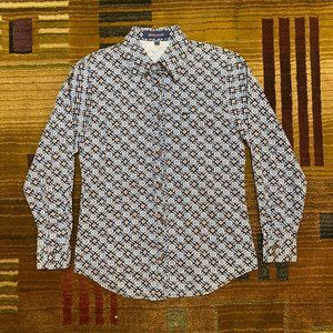 Guess jeans vintage button up shirt floral pattern blue men Medium